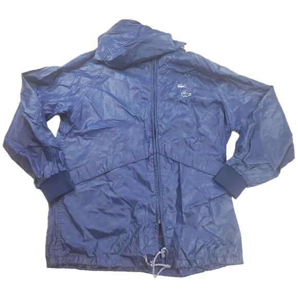 Vintage Men's Windbreaker FullZip Jacket Hooded Lacoste M Blue 2 Alligators Rare